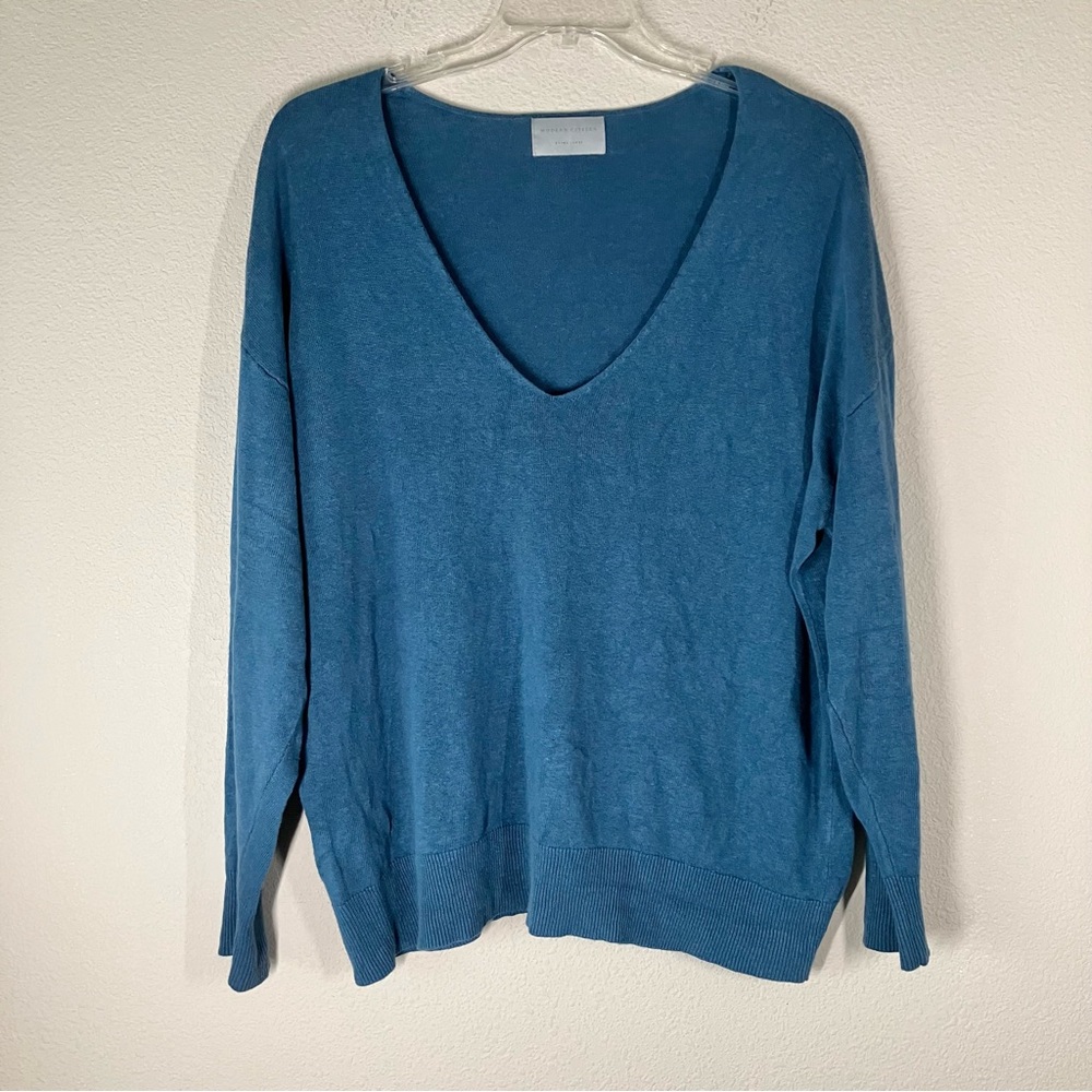 MODERN CITIZEN Linen Sweater XL V-neck Pullover Slouchy Minimalist Casual Spring